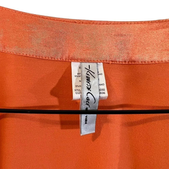 Kenneth Cole Orange Batwing Blouse Size Large Beaded Rhinestone Bling Flowy Top - Picture 8 of 9